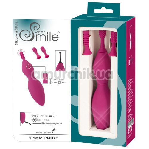 Клиторальный вибратор Sweet Smile Spot Vibrator With 3 Tips, розовый