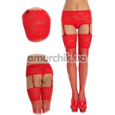 Комплект Stockings красный: чулки + пояс-трусики (модель 5521) - Фото №1