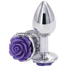 Анальна пробка з фіолетовою трояндою Rear Assets S, срібна - Фото №1