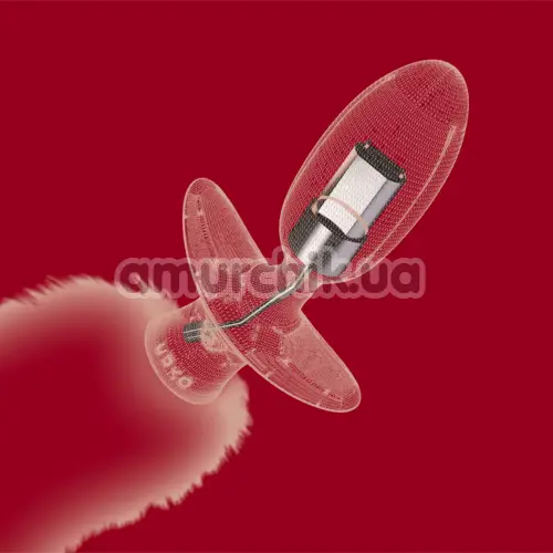 Анальная пробка с белым хвостиком, вибрацией и ротацией Upko Swinging & Vibrating Anal Plug, красная