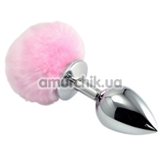 Анальна пробка з рожевим хвостиком Loveshop Large Silver Plug, срібна - Фото №1
