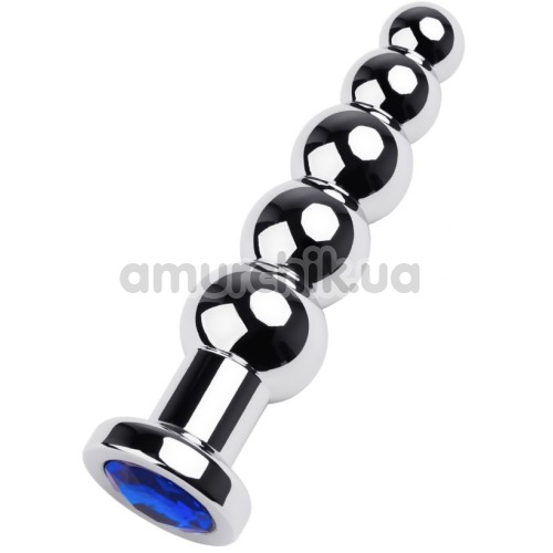 Анальная пробка с синим кристаллом Toyfa Metal 717057-6, серебряная - Фото №1
