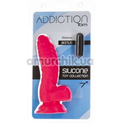 Фаллоимитатор Addiction Tom 7 + вибропуля Power Bullet, розовый