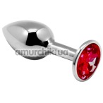 Анальная пробка с красным кристаллом Alive Anal Pleasure Mini Metal Butt Plug S, серебряная - Фото №1
