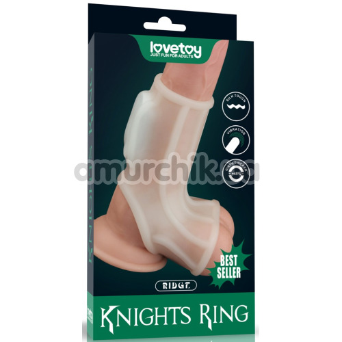 Насадка на пеніс з вібрацією Knights Ring Vibrating Ridge With Scrotum Sleeve, біла