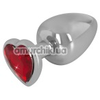 Анальная пробка с красным кристаллом Diamond Anal Plug Large, серебряная - Фото №1