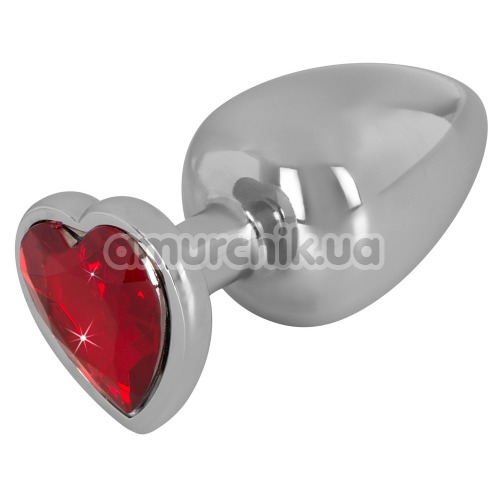 Анальна пробка з червоним кристалом Diamond Anal Plug Large, срібна - Фото №1