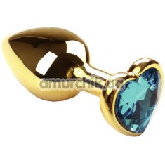 Анальна пробка з блакитним кристалом SWAROVSKI Gold Heart Topaz, золота - Фото №1