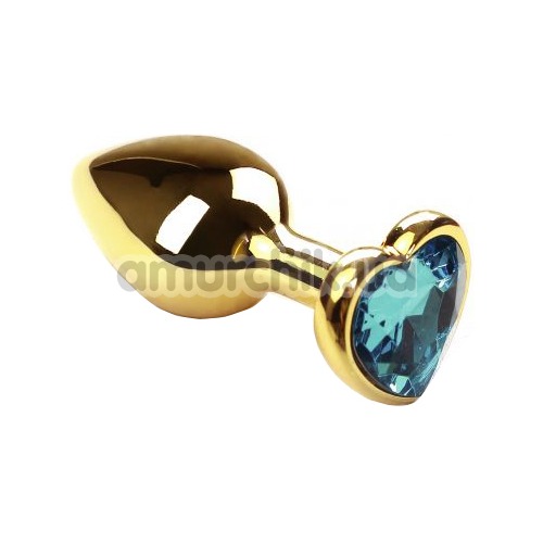 Анальна пробка з блакитним кристалом SWAROVSKI Gold Heart Topaz, золота