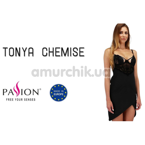 Комплект Passion Free Your Senses Tonya Chemise чорний: пеньюар + трусики-стрінги