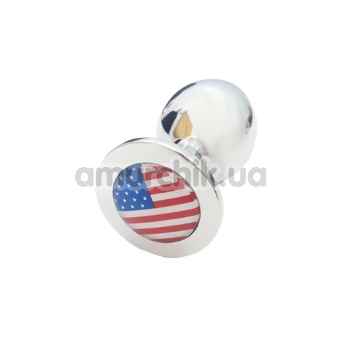 Анальная пробка с американским флагом Пикантные Штучки Large, серебряная
