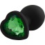 Анальна пробка із зеленим кристалом Silicone Jewelled Butt Plug Heart Small, чорна - Фото №1
