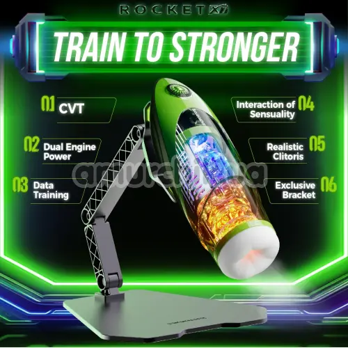 Мастурбатор с вибрацией и подогревом Kisstoy Bananasome Rocket X7, зеленый