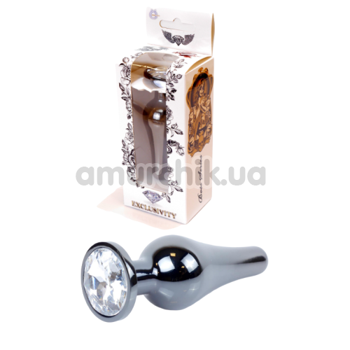 Анальная пробка с прозрачным кристаллом Boss Series Exclusivity Jewellery Dark Silver Plug, серебряная
