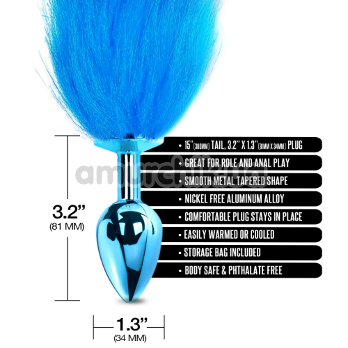 Анальная пробка с хвостом лисы Nixie Butt Plug / Hombre Tail, голубая