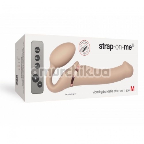 Безремневой страпон с вибрацией Strap-On-Me Vibrating Bendable Strap-On M, телесный