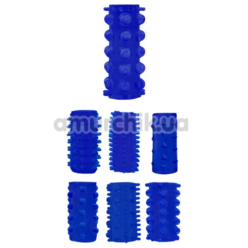 Набір з 7 насадок на пеніс Get Lock Penis Sleeve Kits, синій - Фото №1