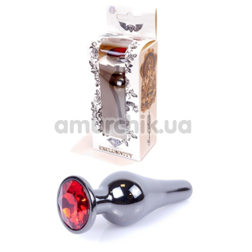 Анальная пробка с красным кристаллом Boss Series Exclusivity Jewellery Dark Silver Plug, серебряная