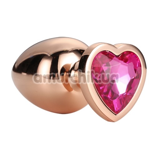 Анальная пробка с розовым кристаллом Gleaming Love Gold Plug Heart M, золотая - Фото №1