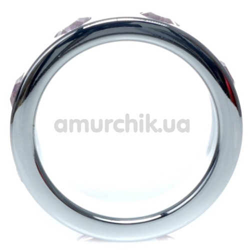 Эрекционное кольцо с розовыми кристаллами Boss Series Metal Ring Diamonds Large, серебряное