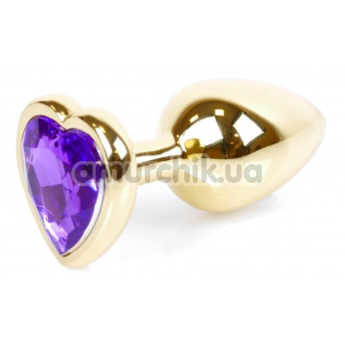 Анальная пробка с фиолетовым кристаллом Exclusivity Jewellery Gold Heart Plug, золотая - Фото №1