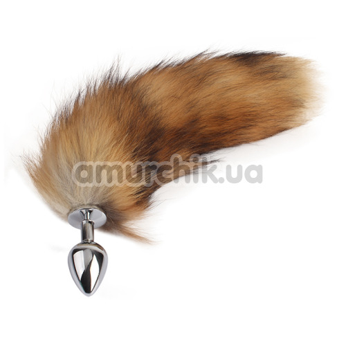 Анальная пробка с коричневым хвостом лисы Fierce Euphoria Fluffy Fox Plug, серебряная