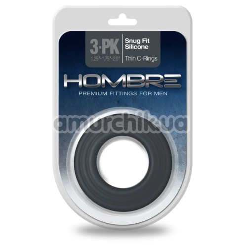 Набір ерекційних кілець Hombre Snug Fit Silicone Thin C-Rings, сірий