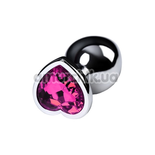 Анальная пробка с розовым кристаллом Toyfa Metal Heart 717013-5, серебряная
