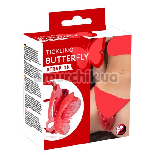 Вібратор-метелик Tickling Butterfly Strap On, малиновий