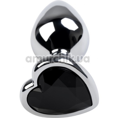 Анальна пробка з чорним кристалом Toyfa Metal Heart 717013-5, срібна