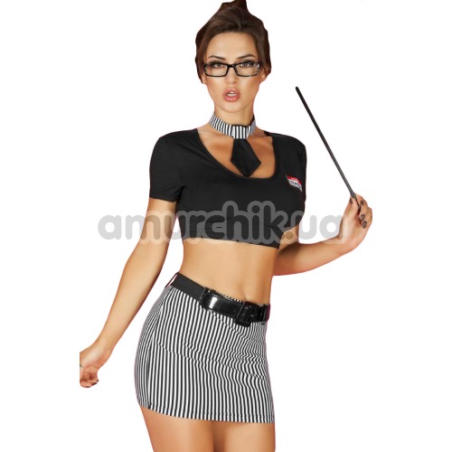 Костюм учительницы Chilirose (модель CR3605) черный: топ + юбочка + галстук + очки + указка - Фото №1