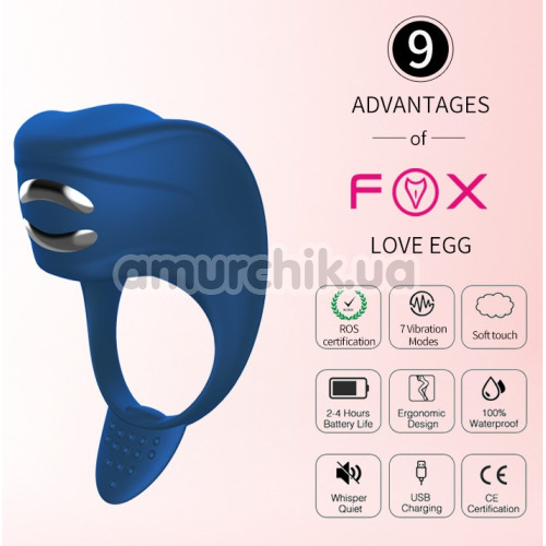 Віброкільце для члена з електростимуляцією FoxShow Silicone Vibrating Ring With Electro Stim, синє