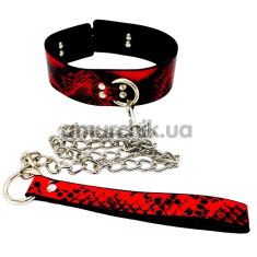 Нашийник з повідцем DS Fetish Collar With Snake Skin, червоно-чорний - Фото №1
