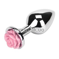 Анальна пробка з рожевою трояндою Loveshop Flower, срібна - Фото №1