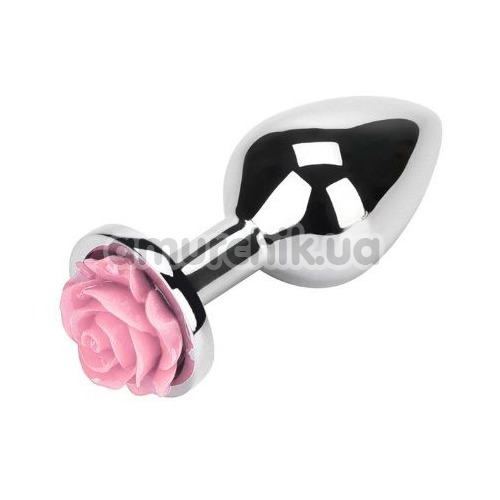 Анальная пробка со розовой розочкой Loveshop Flower, серебряная - Фото №1