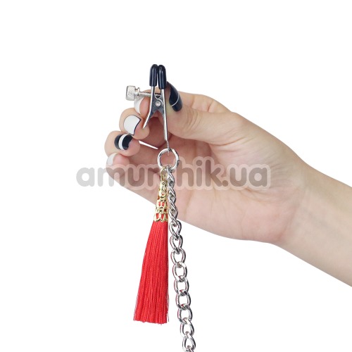 Зажимы для сосков LoveToy Bondage Fetish Nipple Clit Tassel Clamp With Chain, красные