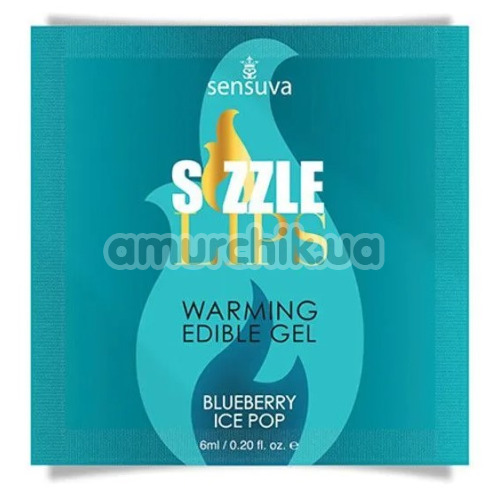 Оральный гель с согревающим эффектом Sensuva Sizzle Lips Blueberry Ice Pop - черничное мороженое, 6 мл - Фото №1