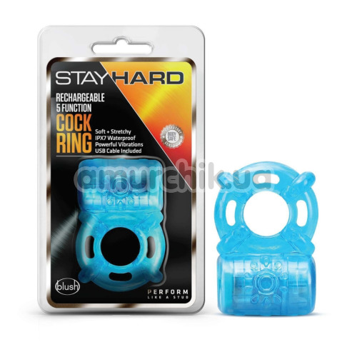 Віброкільце Stay Hard Rechargeable 5 Function Cock Ring, блакитне