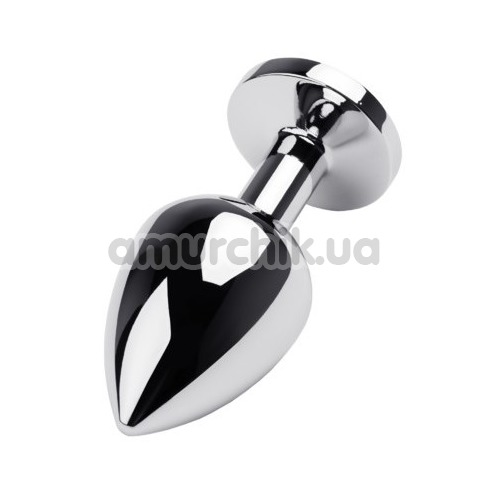 Анальна пробка з чорним кристалом Toyfa Metal 717095-5, срібна