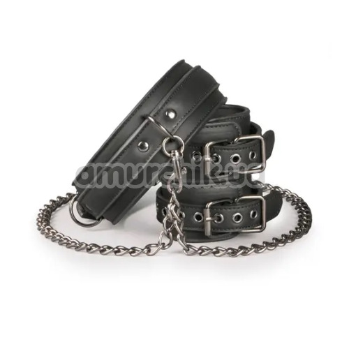 Ошейник с фиксаторами для рук Easy Toys Leather Collar With Handcuffs, черный