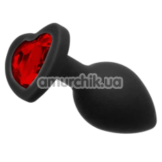 Анальна пробка з червоним кристалом Loveshop Seamless Butt Plug Heart M, чорна - Фото №1