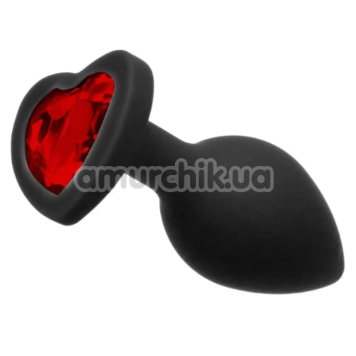 Анальная пробка с красным кристаллом Loveshop Seamless Butt Plug Heart M, черная - Фото №1