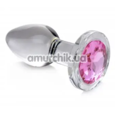 Анальная пробка с розовым кристаллом Booty Sparks Gem Glass Anal Plug M, прозрачная - Фото №1