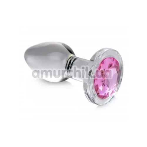 Анальная пробка с розовым кристаллом Booty Sparks Gem Glass Anal Plug M, прозрачная - Фото №1