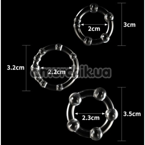 Набір ерекційних кілець Power Plus Cock Ring Series Triple Beaded Ring Set, прозорий