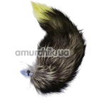 Анальная пробка с черно-серым хвостом лисы DS Fetish S, серебристая - Фото №1