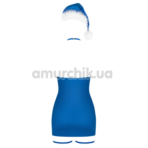 Костюм Санти Obsessive Kissmas блакитний: сукня + шапка + чокер + підв'язки