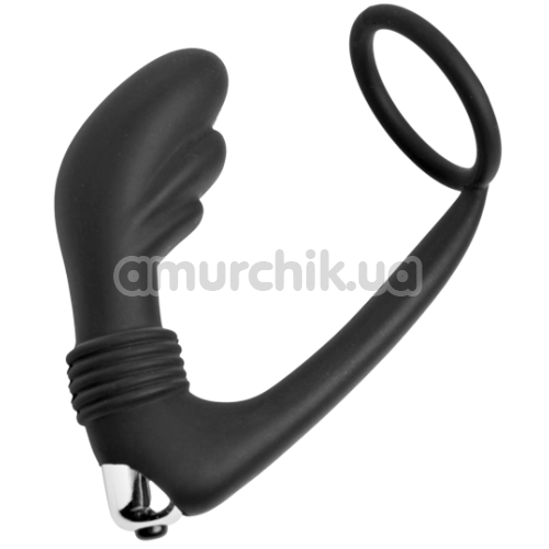 Вибростимулятор простаты с эрекционным кольцом Master Series Prostatic Play Cock Ring Vibrating Prostate, черный - Фото №1