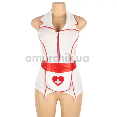 Костюм медсестры Star Night Nurse Set, красно-белый: платье + головной убор + фартук + повязка на руку