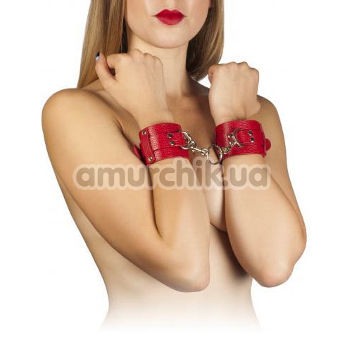 Фіксатори для рук Leather Dominant Hand Cuffs, червоні